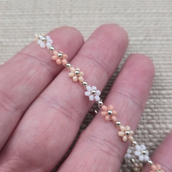 7 Inch Sterling Silver Small Bead Flowers Handmade Bracelet A6774 - Picture 3 of 7